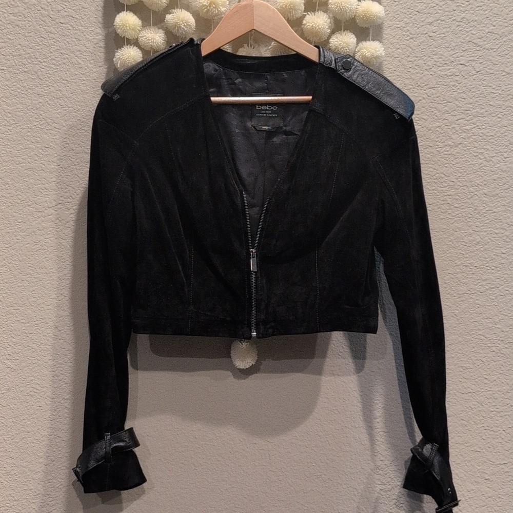 Bebe Convertible Leather & Suede Mixed Media Jacket - Black - Size M - Picture 5 of 14